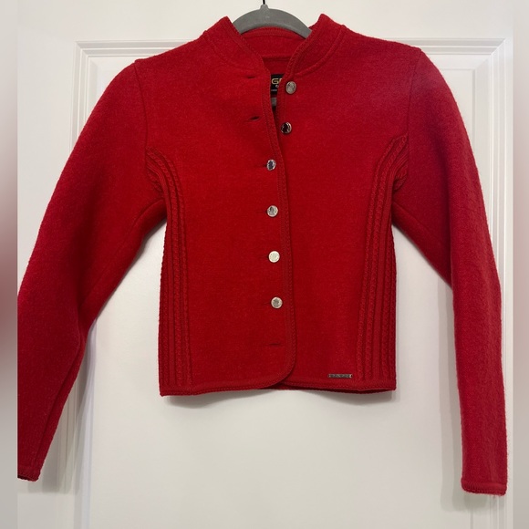 Vintage GEIGER TYROL Wool Sweater Blazer Jacket in Red Austria Size 36 - Picture 3 of 13